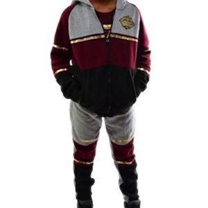 GOLD TAPE TRIM COLOR BLOCK JOG SUIT-BURGUNDY